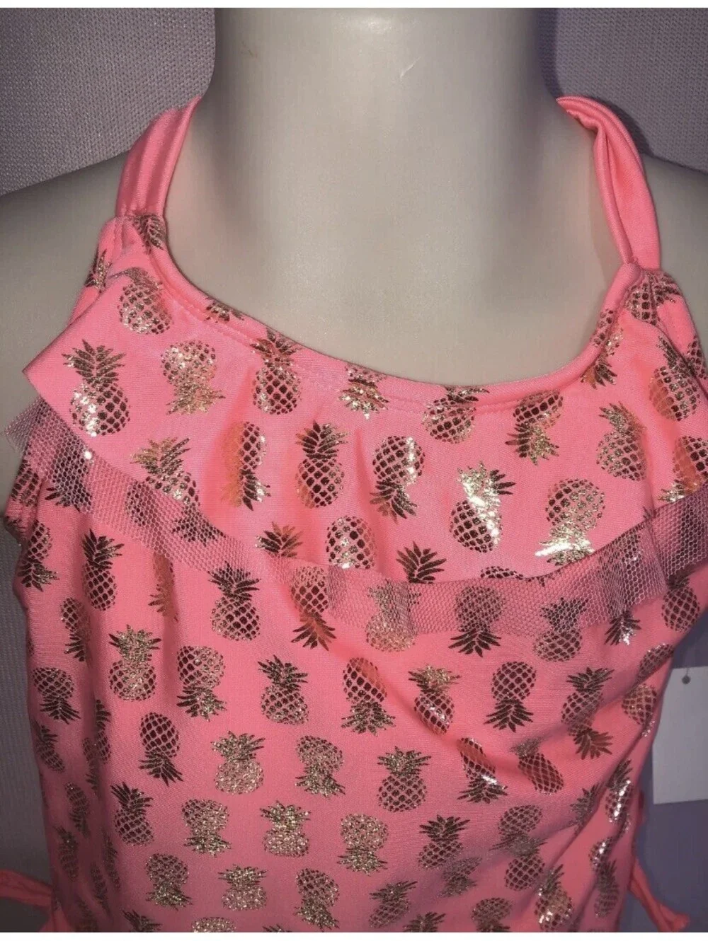 New with Tags Real Love Infant 2 PC Size 24M Pink Gold Pineapple Swimsuit Bikini